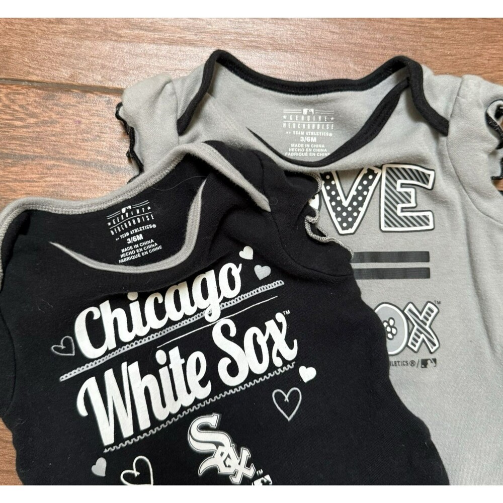 Chicago White Sox Baby Girl 3-6M 2-Pack Bodysuit Set Black Gray Rompers Ruffle